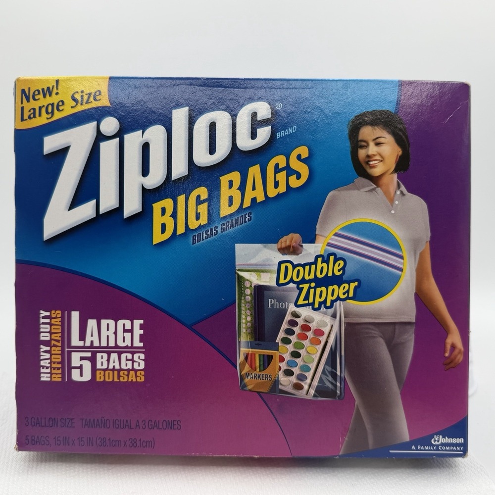 Ziploc Big Bags Large Size 3-Gallon Heavy Duty Zipper Storage 15 x 15 (3 Bags)